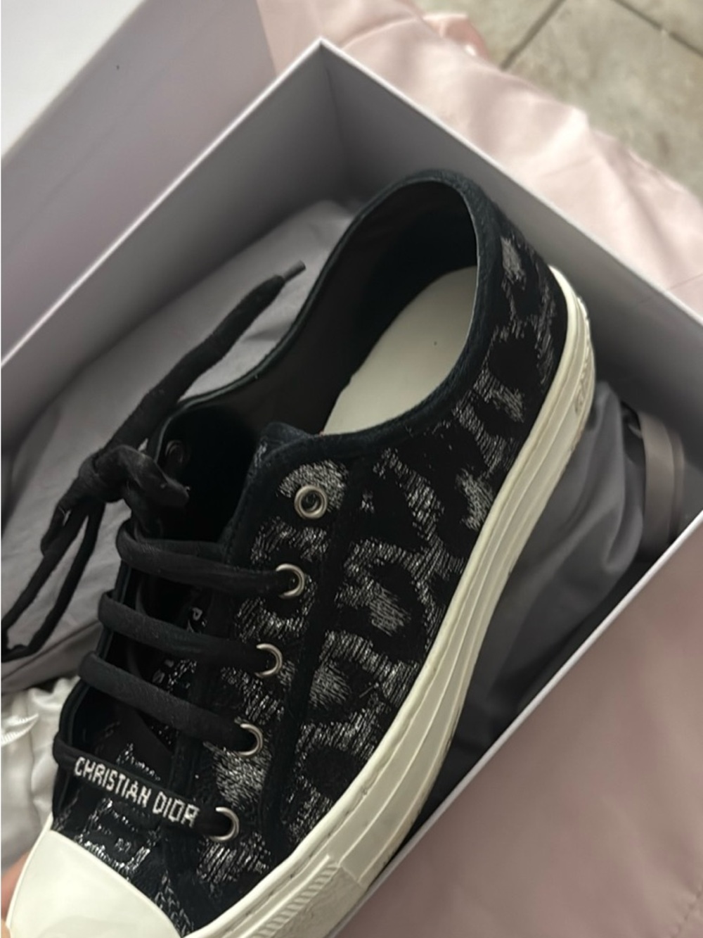 Dior Black Low-Top Canvas Sneaker in leapord print